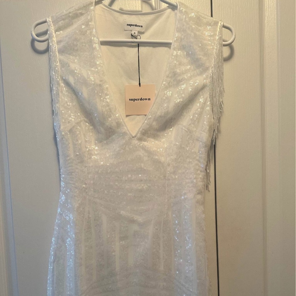 Revolve White sequin Fringe Dress